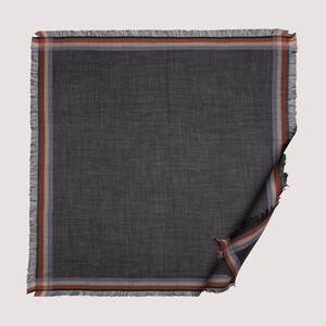 Anthracite Bordered Wool Silk Scarf - Thumbnail