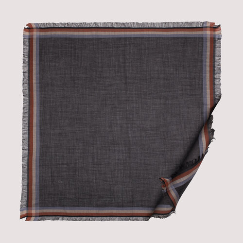 Anthracite Bordered Wool Silk Scarf