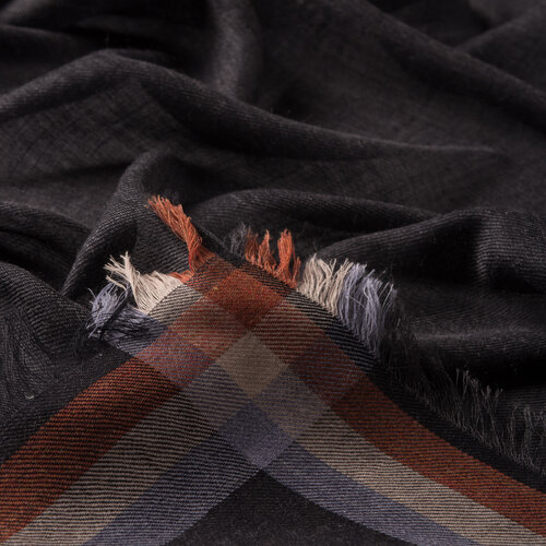 Anthracite Bordered Wool Silk Scarf