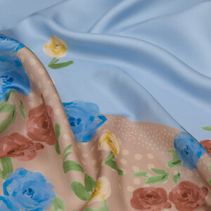 ipekevi - Baby Blue Blossom Canvas Twill Silk Scarf (1)