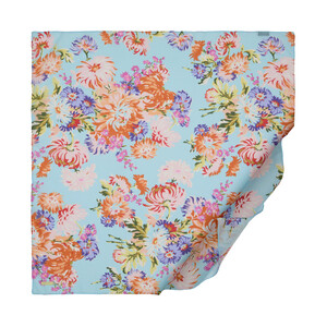 Baby Blue Chrysanthemum Print Cotton Scarf - Thumbnail