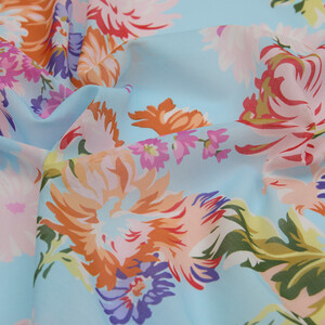 ipekevi - Baby Blue Chrysanthemum Print Cotton Scarf (1)