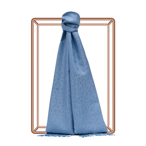 Baby Blue Leopard Jacquard Silk Scarf - Thumbnail