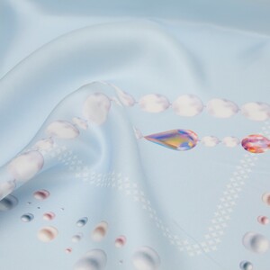 Baby Blue Pearl Paradise Twill Silk Scarf - Thumbnail