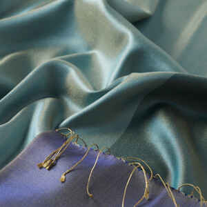 Baby Blue Turquoise Reversible Silk Scarf - Thumbnail