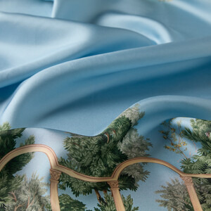 Baby Blue Tuscan Garden Twill Silk Scarf - Thumbnail