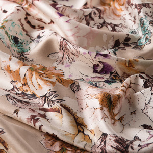 Beige Fleur Print Silk Scarf - Thumbnail