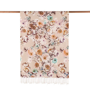 ipekevi - Beige Fleur Print Silk Scarf (1)