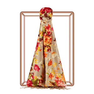 Beige Garden Spirit Print Silk Scarf - Thumbnail