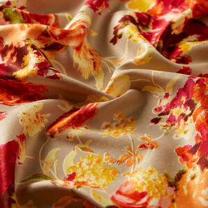 Beige Garden Spirit Print Silk Scarf - Thumbnail