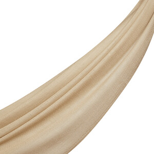 Beige Mink Herringbone Patterned Wool Silk Shawl - Thumbnail