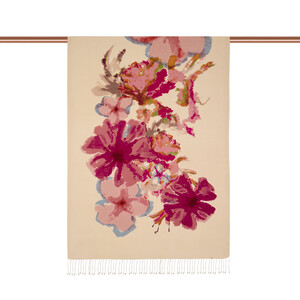 Beige Water Fleur Print Silk Scarf - Thumbnail