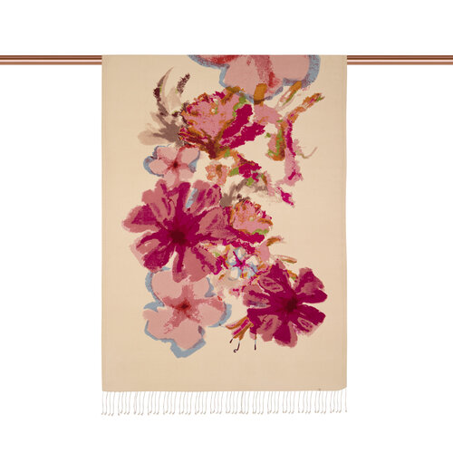 Beige Water Fleur Print Silk Scarf