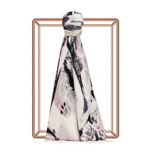 Black Abstract Print Silk Scarf - Thumbnail