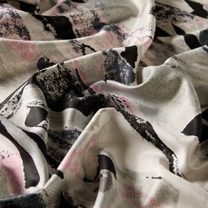 Black Abstract Print Silk Scarf - Thumbnail