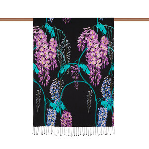 ipekevi - Black Acacia Print Silk Scarf (1)