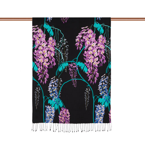 Black Acacia Print Silk Scarf