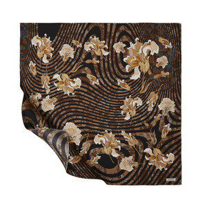 Black Brown Lisianthus Twill Silk Scarf - Thumbnail