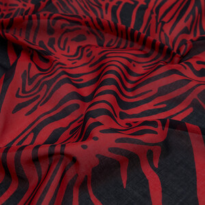 Black Burgundy Zebra Print Cotton Scarf - Thumbnail