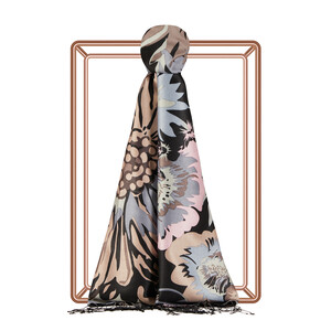 Black Charcoal Nihavent Print Silk Scarf - Thumbnail