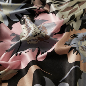 Black Charcoal Nihavent Print Silk Scarf - Thumbnail