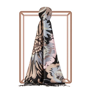 Black Charcoal Nihavent Print Silk Scarf - Thumbnail