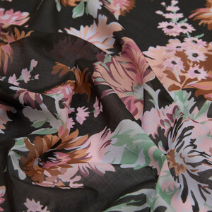 ipekevi - Black Chrysanthemum Print Cotton Scarf (1)