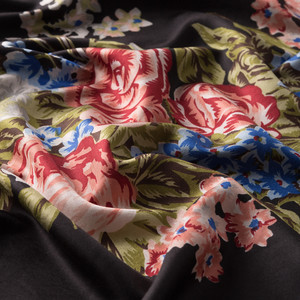 Black Classic Palace Garden Print Silk Scarf - Thumbnail