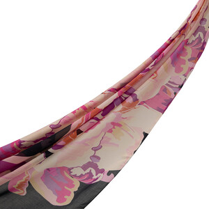 Black Flower Marble Cotton Scarf - Thumbnail