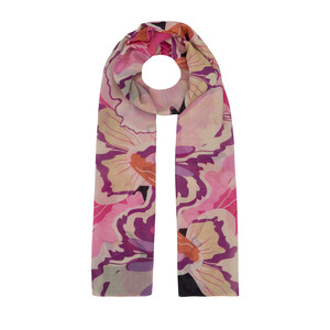 Black Flower Marble Cotton Scarf - Thumbnail