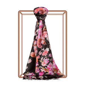 Black Garden Spirit Print Silk Scarf - Thumbnail