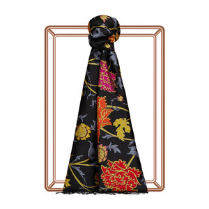 Black Gold Lavinia Patterned Silk Scarf - Thumbnail