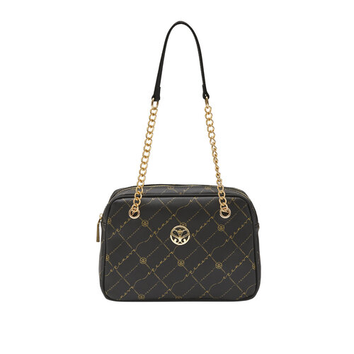 Black Monogram Chain Detailed Shoulder Bag