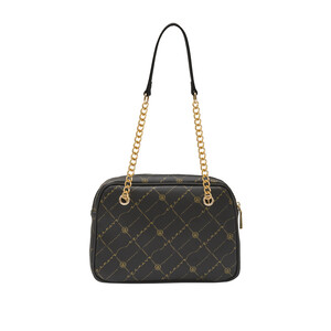 Black Monogram Chain Detailed Shoulder Bag - Thumbnail