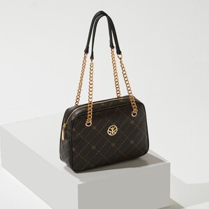 Black Monogram Chain Detailed Shoulder Bag - Thumbnail