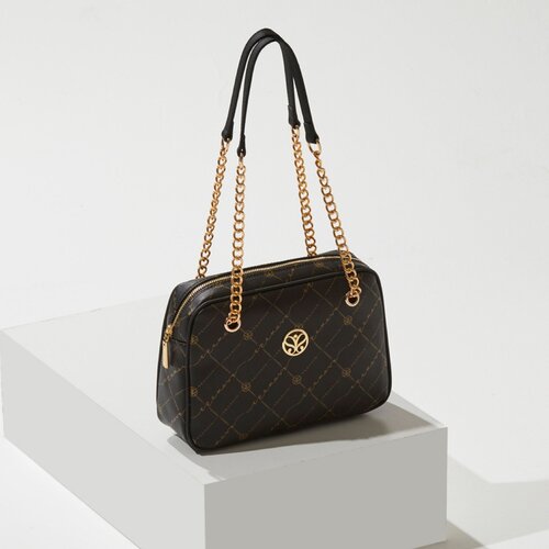 Black Monogram Chain Detailed Shoulder Bag