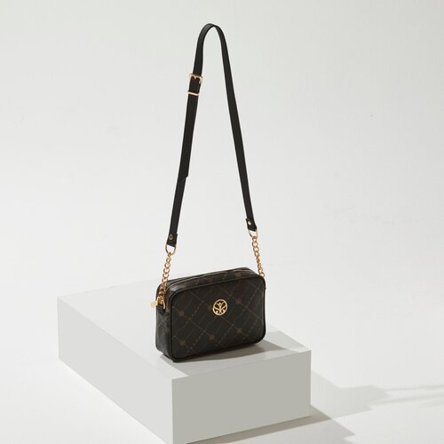 Black Monogram Pocket Detailed Crossbody Bag