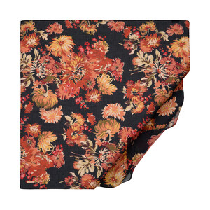 Black Orange Chrysanthemum Print Cotton Scarf - Thumbnail