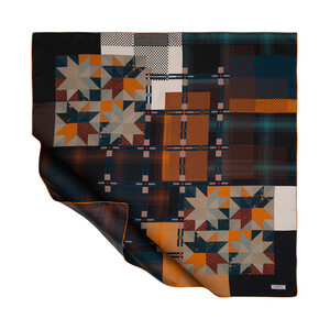 Black Orange Old Days Twill Silk Scarf - Thumbnail