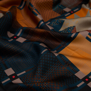 Black Orange Old Days Twill Silk Scarf - Thumbnail