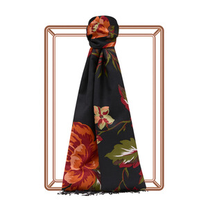 Black Orange Queen of the Night Print Silk Scarf - Thumbnail