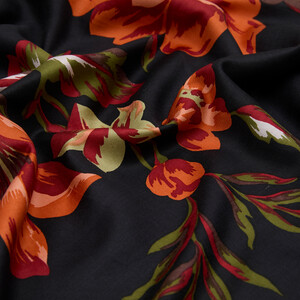 Black Orange Queen of the Night Print Silk Scarf - Thumbnail