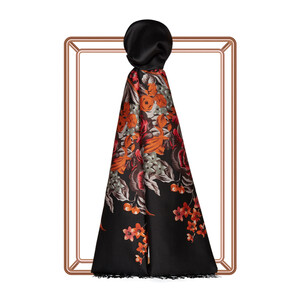 Black Pink Palace Garden Print Silk Scarf - Thumbnail