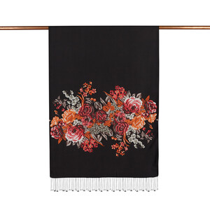 ipekevi - Black Pink Palace Garden Print Silk Scarf (1)