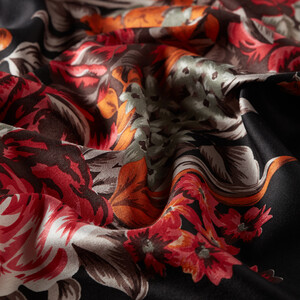 Black Pink Palace Garden Print Silk Scarf - Thumbnail