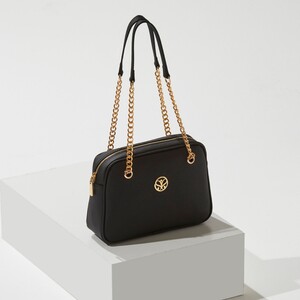 Black Plain Chain Detailed Shoulder Bag - Thumbnail