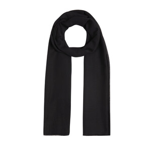 Black Plain Cotton Silk Scarf - Thumbnail