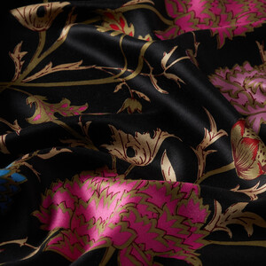  Black Red Lavinia Patterned Silk Scarf - Thumbnail