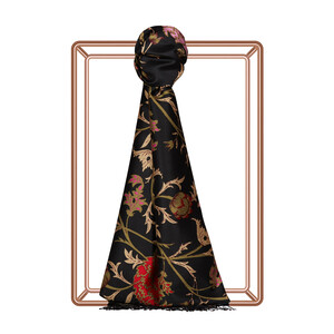  Black Red Lavinia Patterned Silk Scarf - Thumbnail