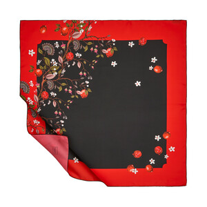 Black Red Lemon Tree Twill Silk Scarf - Thumbnail